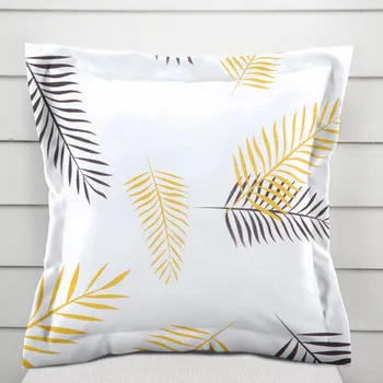 Povlak na dekorativní polštářek Bavlněný povlak na polštář s lemem Sandra SA-219 Zlaté a černé palmové listy na bílém 40 x 60 cm