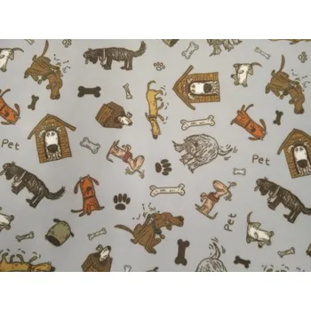 Impregnovaná látka, vzor psi na šedém podkladu, látky, metráž II. JAKOST