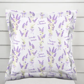 Povlak na dekorativní polštářek Bavlněný povlak na polštář s lemem Sandra SA-294 Velké snítky levandulí na bílém 50 x 50 cm