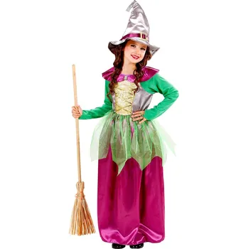 Karnevalový kostým Dívčí kostým čarodějnice, zeleno/fialový - pro věk 8-10 let