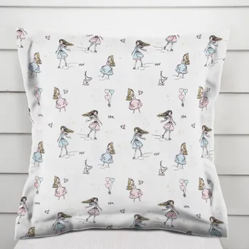 Povlak na dekorativní polštářek Dětský bavlněný povlak na polštář s lemem Sandra SA-261 Krasobruslařky na krémovém 30 x 50 cm