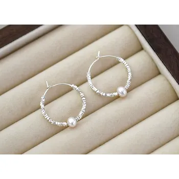 Náušnice For Silver Kruhové náušnice se sladkovodní perlou - Stříbro 925