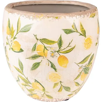 Obal na květináč Béžový keramický obal na květináč s citróny Lemonio S - Ø 13*12 cm