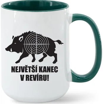 Hrneček - Největší kanec v revíru, Barva Zelená, Velikost 450 ml, Canvas Keramický hrnek MAX - barevný vnitřek a ucho Bezvatriko.cz 0472