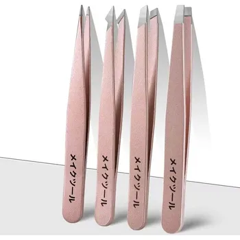 Péče o řasy a obočí 4ks přesné pinzety z nerezové oceli pro odstranění chloupků | kosmetické potřeby 4 ks - 4ks-růžová