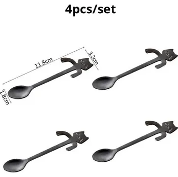 Příbor 4dílná sada mini nerezových lžiček pro kávu | kuchyňské potřeby 4 ks - 4ks černé