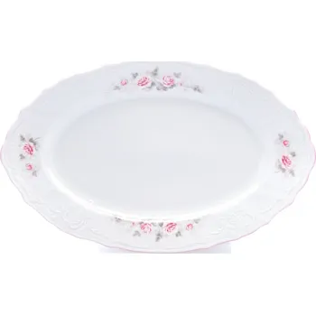 Nádobí Thun 1794 Mísa oválná, 34 cm, český porcelán, Bernadotte, růže, růžový proužek, Thun