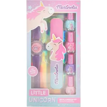 Martinelia, Hodinky a manikúra Little Unicorn Set roztomilé hodinky se třpytkami + 4ks laků na nehty + pilník