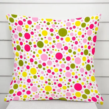 Povlak na dekorativní polštářek Bavlněný povlak na polštář Sandra SA-209 Růžové a žluté puntíky na bílém 35 x 45 cm