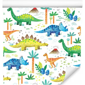 Fototapeta Tapeta pro kluka DINOSAUŘI Zvířata Stromy Sopky Abstrakce