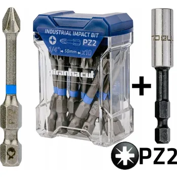 Bit PIRANHACUT Bit PZ2 50mm 1/4'' 10 Ks Bity, koncovky PZ2 50mm, sada 10 kusů