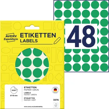 Samolepící etiketa Avery Zweckform 3376 Samolepicí kolečka Ø 18 mm, 1056 ks, zelené