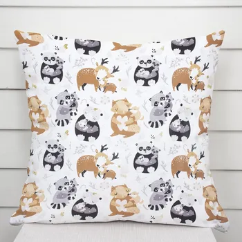 Povlak na polštářek Dětský bavlněný povlak na polštář Sandra SA-223 Zvířátka s mláďátky 45 x 45 cm