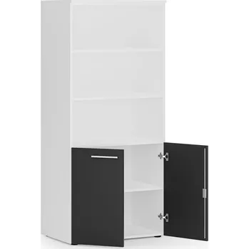 Policová skříň Kombinovaná kancelářská skříň PRIMO WHITE, nízké dveře, 800 x 500 x 1781 mm, bílá/grafit