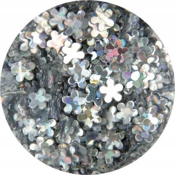 Holografické květinky na nehty stříbrné