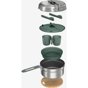 Kempingové nádobí QUECHUA Nerezový nepřilnavý ešus 500 | 15 dílů | 2 osoby ZELENÁ