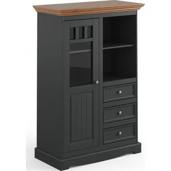 Knihovna Vitrína 2-dvéřová LUNO nízká s vitrínou grafit/dub