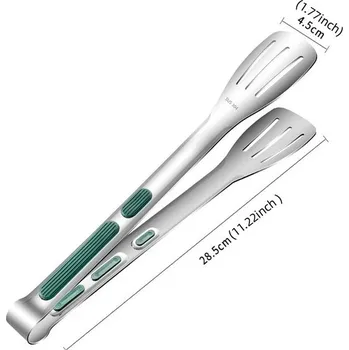 Grilovací kleště nerezové servírovací | Kuchyňské náčiní, barbecue náčiní - 28,5 cm zelená stříbrná