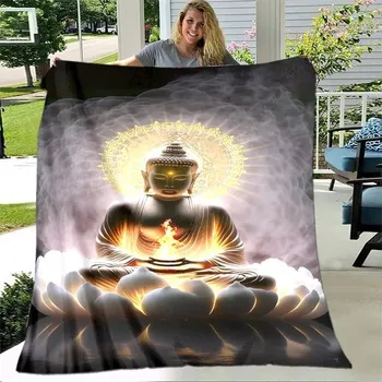 deka Flanelová deka s motivem buddhy | pléd do ložnice - 16,100x150 cm