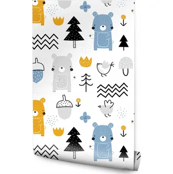 Tapeta Tapeta do dětského pokoje - Medvídci, ptáčci a stromy