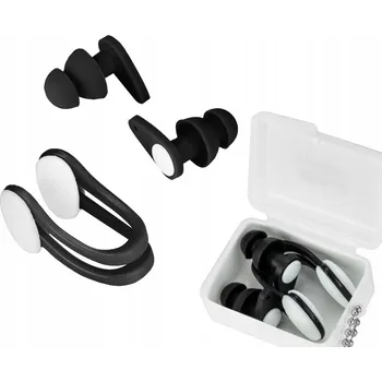 Špunty do uší na plavání silikonové + klip na nos s pouzdro, černé