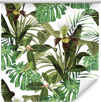 Fototapeta Tapeta do ložnice orchideje tropické listy