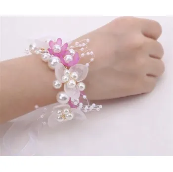 Čelenka Dívčí perlová květinová čelenka svatební | vlasové doplňky - Fialová květina na zápěstí