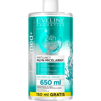 Pleťové sérum Eveline Cosmetics, Facemed+ zmatňujúca micelárna voda 3v1 650 ml