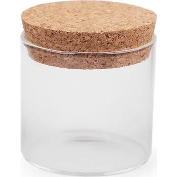 Dóza na potraviny Skleněná lahvička / dóza s korkem Varianta: 1 (65x60 mm) transparent, Balení: 4 lahv.