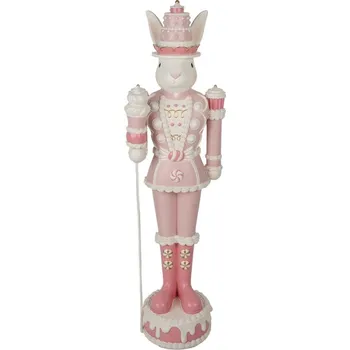 Dekorace socha králík jako Louskáček v růžovém obleku XL - 29*25*100 cm