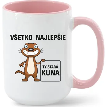 Narozeninový hrnek - Vše nejlepší Ty stará kuno, Barva Růžová, Velikost 450 ml, Canvas Keramický hrnek MAX - barevný vnitřek a ucho Bezvatriko.cz 1532
