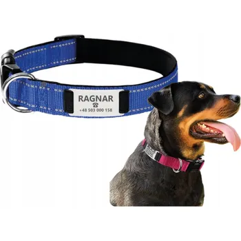 Obojek pro psa MODRÝ OBOJEK S REFLEXNÍM PRVKEM, JMÉNEM A IDENTIFIKÁTOREM PRO PSA NEBO KOČKU - LASEROVÉ GRAVÍROVÁNÍ