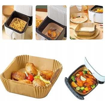 Obraz Čtvercová vzduchová fritéza na 50 listů Silikonová papírová vzduchová fritéza Jednorázové papírové vložky