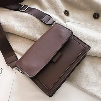Kabelka Dámská messenger kabelka s širokým popruhem | Kabelka, Crossbody - tmavě hnědá