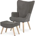 Relaxační křeslo ušák s podnožkou ALFIE – masiv, látka, šedo-hnědá