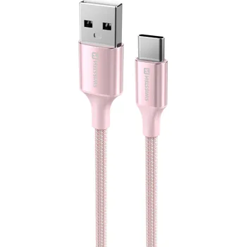Datový kabel Swissten Textile II USB/USB-C, 1,5m růžová