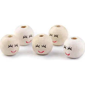 Korálek Dřevěné korálky s obličejem Ø18 mm Varianta: 1 přírodní sv., Balení: 5 ks