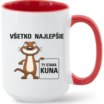 Narozeninový hrnek - Vše nejlepší Ty stará kuno, Barva Červená, Velikost 450 ml, Canvas Keramický hrnek MAX - barevný vnitřek a ucho Bezvatriko.cz 1532