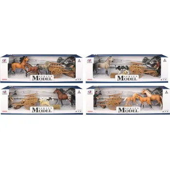 Figurka Series Model Svět zvířat sada s figurkou, trakařem a koňmi - světle hnědí koně