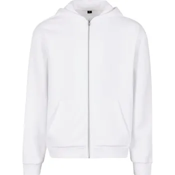 Pánská mikina Build Your Brand Hebká pánská mikina na zip Fluffy - Bílá | 5XL