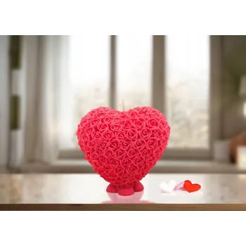 Svíčka Den žen Sójová svíčka srdce růžové vonná červená