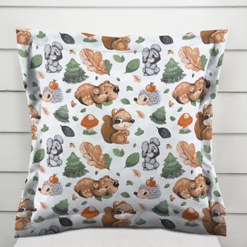 Povlak na polštářek Dětský bavlněný povlak na polštář s lemem Sandra SA-282 Veverky a lesní kamarádi 50 x 60 cm