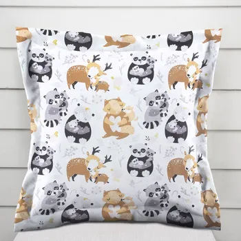 Povlak na dekorativní polštářek Dětský bavlněný povlak na polštář s lemem Sandra SA-223 Zvířátka s mláďátky 40 x 60 cm