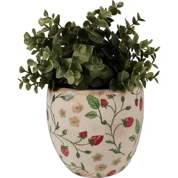 Obal na květináč Béžový keramický obal na květináč s jahůdkami Wild Strawberries S - Ø 13*11 cm