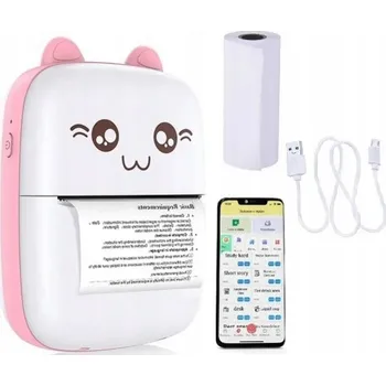 Tiskárna MINI TISKÁRNA RŮŽOVÁ PRO OKAMŽITÝ VÝTISK PRO DĚTI + ROLE PAPÍRU Růžová