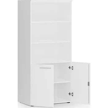 Policová skříň Kombinovaná kancelářská skříň PRIMO WHITE, nízké dveře, 800 x 500 x 1781 mm, bílá