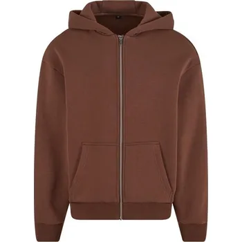 Pánská mikina Build Your Brand Hebká pánská mikina na zip Fluffy - Čokoládová | 5XL