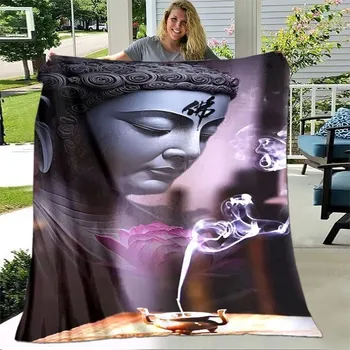 deka Flanelová deka s motivem buddhy | pléd do ložnice - 17,75 x 90 cm