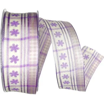 Stuha Stuha saténová SELINA LAVENDER lila A 40mm x 20m (7,-Kč/m) (Saténová stuha s potiskem v barvě lila, s drátkem v obou okrajích)