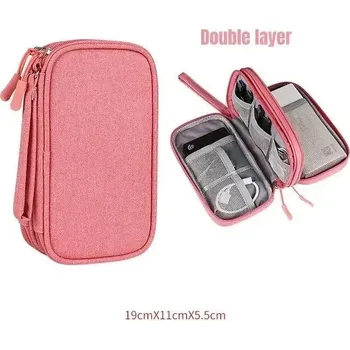 Cestovní taška Cestovní organizér kabelů | voděodolné pouzdro, přenosná taška - růžová Dvouvrstvá